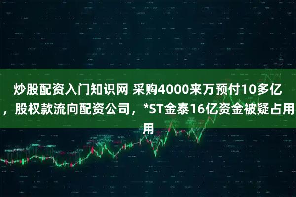 炒股配资入门知识网 采购4000来万预付10多亿，股权款流向配资公司，*ST金泰16亿资金被疑占用