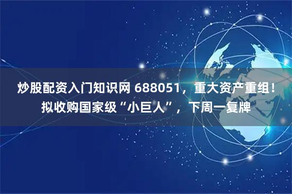 炒股配资入门知识网 688051,重大资产重组!拟收购国家级“小巨人”,下周一复牌